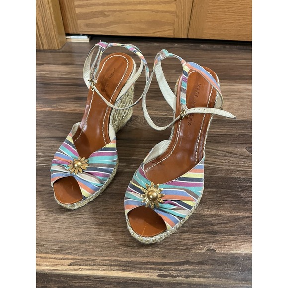 Marc Jacobs Espadrille Leather Wedge Sandals Patterned Colorful Fabric Sz 40 (9) - Picture 1 of 11